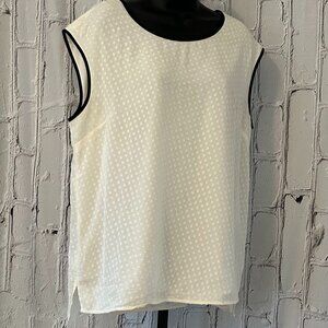 St. John | Cream Swiss Dot Sleeveless Blouse Top